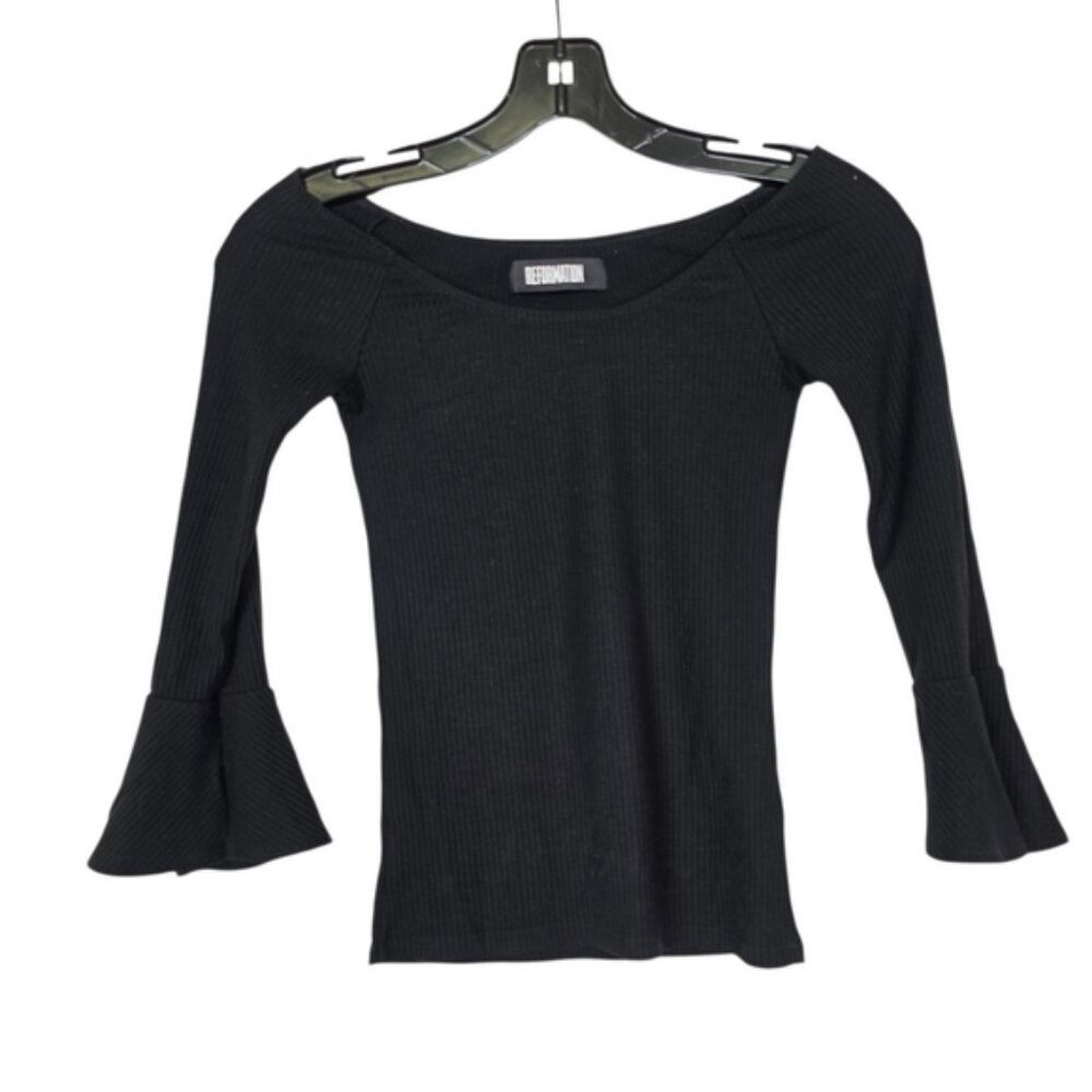 Reformation Ribbed knit Bell sleeves off shoulder top